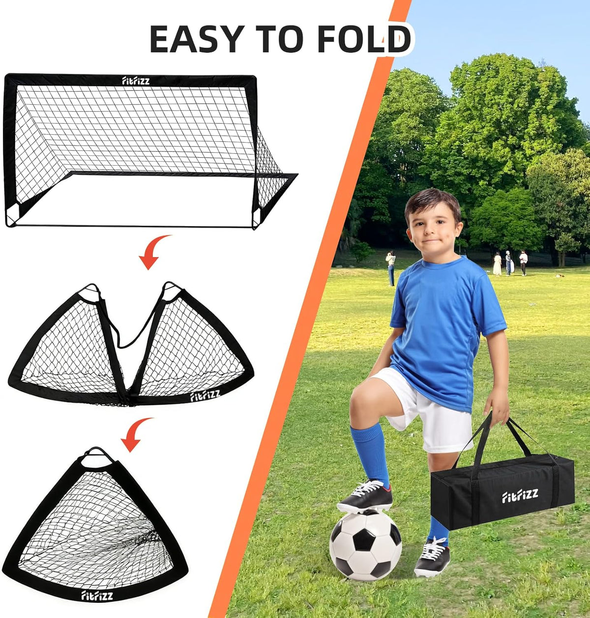 Skiennix Soccer Goal - 6x4ft Portable Pop-Up Soccer Net Set with Ball, Ladder & Cones for Backyard Training