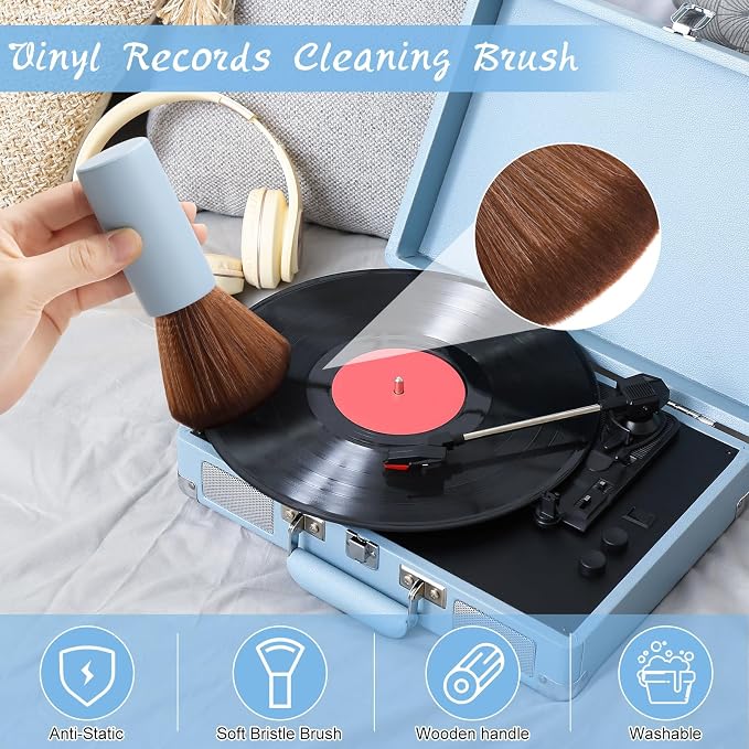 Ziliny 3 Pcs Vinyl Record Cleaning Brush Wooden Anti Static Dust Record Vinyl
