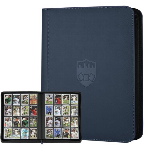 GERMUN Trading Card Binder - 16 Pocket Premium Card Holder for 1000+ Cards | Double-Sided Album (Blue)