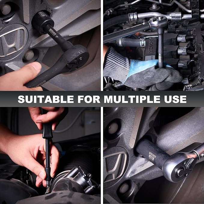 WIILDIS 70pcs 3/8" Drive Impact Socket Set,Standard SAE(5/16 to 3/4-Inch) Metric Size(8-22mm), CR-V Steel Deep Socket Kit, Adapters, Ratchet Handle, Screwdriver Bit Set, Sliding T Bar, 6 Point
