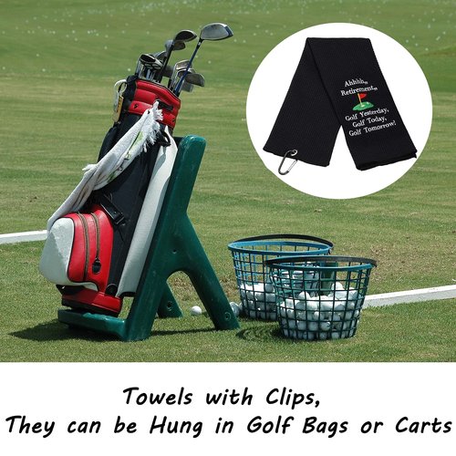 LEVLO Ahhhh Retirement Golf Yesterday Golf Today Golf Tomorrow Embroidered Golf Towel with Clip Golf Gift for Men/Women (Ahhhh Retirement-Black)