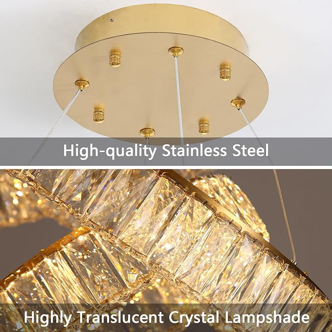 HAIXIANG Modern Glam Chandelier Crystal LED Remote Rings Chandelier Adjustable