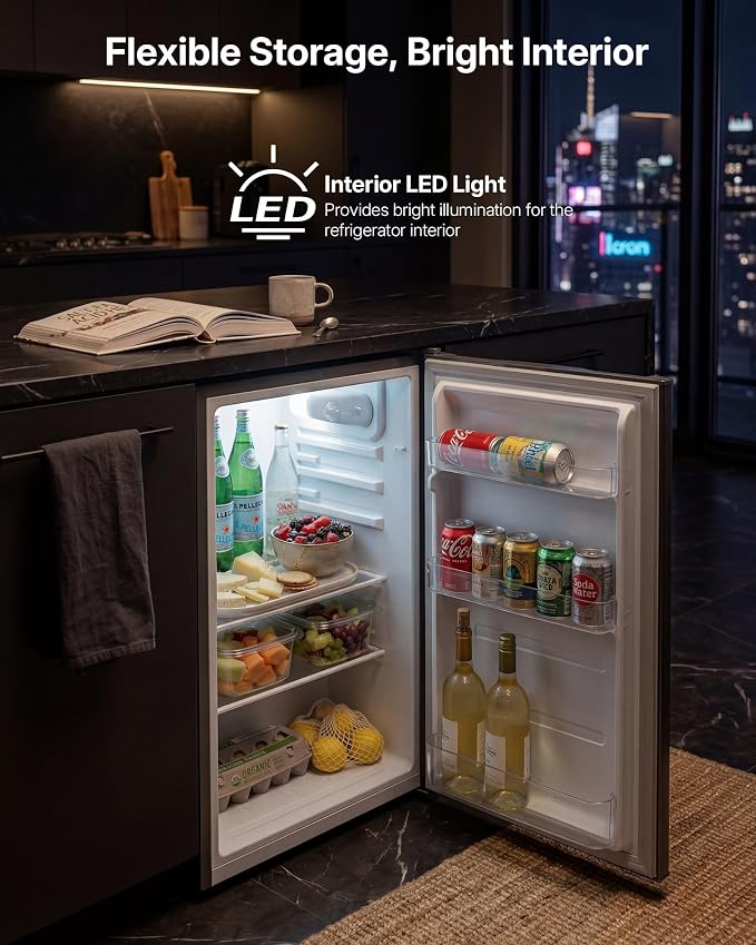 Upstreman 3.2 Cu.Ft All-Refrigerator Mini Fridge, Gray-CR32 | Sleek Gray Finish, 7-Level Thermostat, ENERGY STAR Certified, Reversible Door, Small Fridge for Office, Bedroom or Dorm