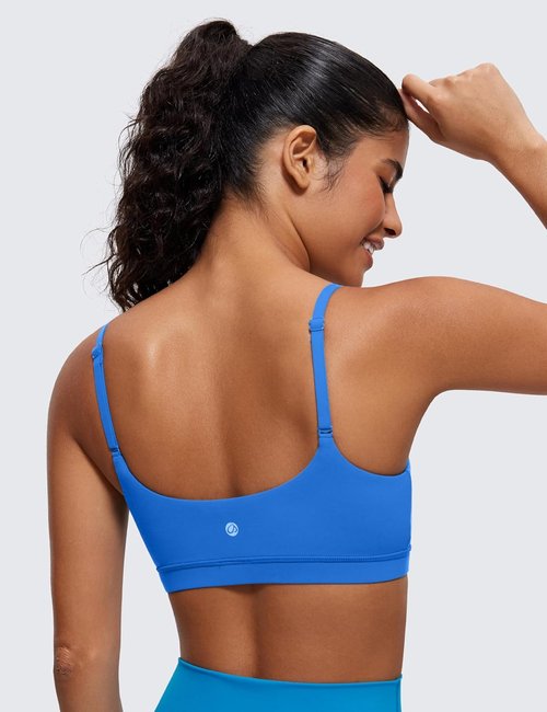 CRZ YOGA Sports Bra - Butterluxe Adjustable Spaghetti Strap, Wireless Padded Crop Top for Yoga | Women’s Scoop Neck