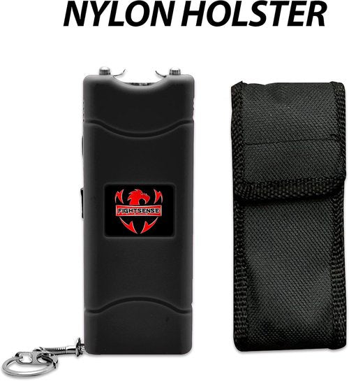 FIGHTSENSE Super Heavy Duty Keychain Stun Gun - Rechargeable Self-Defense Device with Flashlight & Nylon Holster