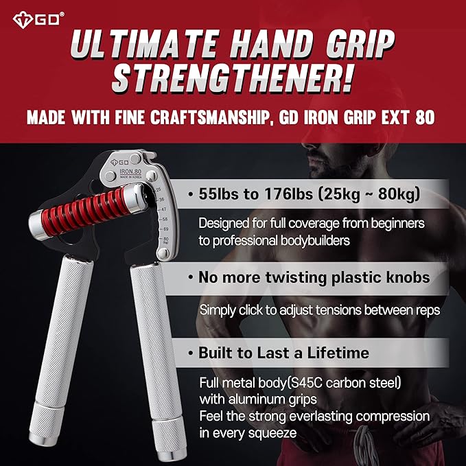 GD IRON GRIP Grip Strength Trainer Adjustable Hand Gripper Strengthener Hand Grip Exerciser Wrist Strengtheners Silent & Durable – Forearm, Finger & Hand Strength Training for Athletes, Climbers & Rehabilitation