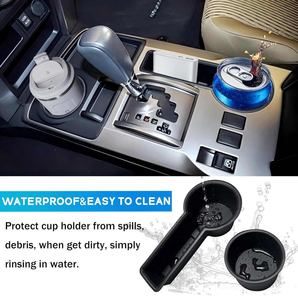 Cup Holder Inserts for 2014-2024 Toyota 4Runner Accessories Center Console Cup Holder Coaster Replaces Upgrade Non-Slip Protector Mat Pad Organizer for 4 Runner 2PCS (Center Console Left Front+Rear)