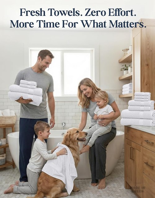 LANE LINEN 100% Cotton Bathroom Towel Set - Soft, Durable & Absorbent | 24-Piece Hotel Quality - White