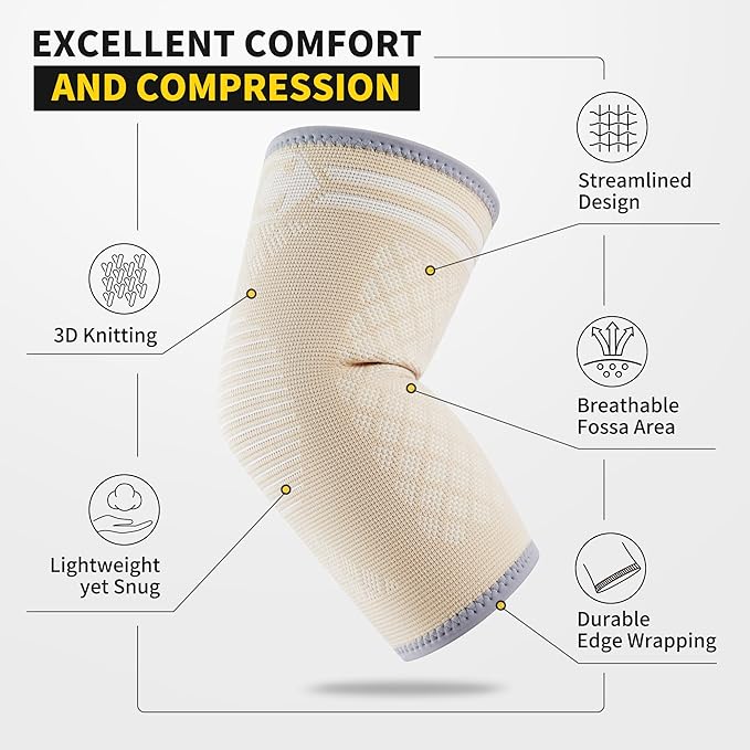 CAMBIVO 2 Pack Elbow Brace for Tendonitis, Tennis Elbow Compression Support Sleeve for Golfers Elbow Pain Relief, Arthritis, Bursitis, Workout, Weightlifting