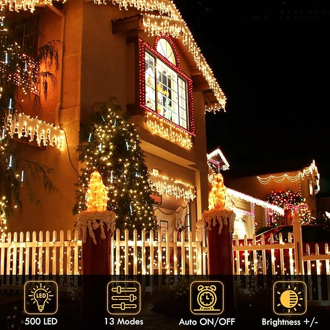 180FT 500LED Extra-Long String Lights Indoor Outdoor Clear Wire, Warm White Christmas String Lights, Plug in Twinkle Fairy Light With Timer and Memory For Wedding Patio Tree Yard Christmas Decorations