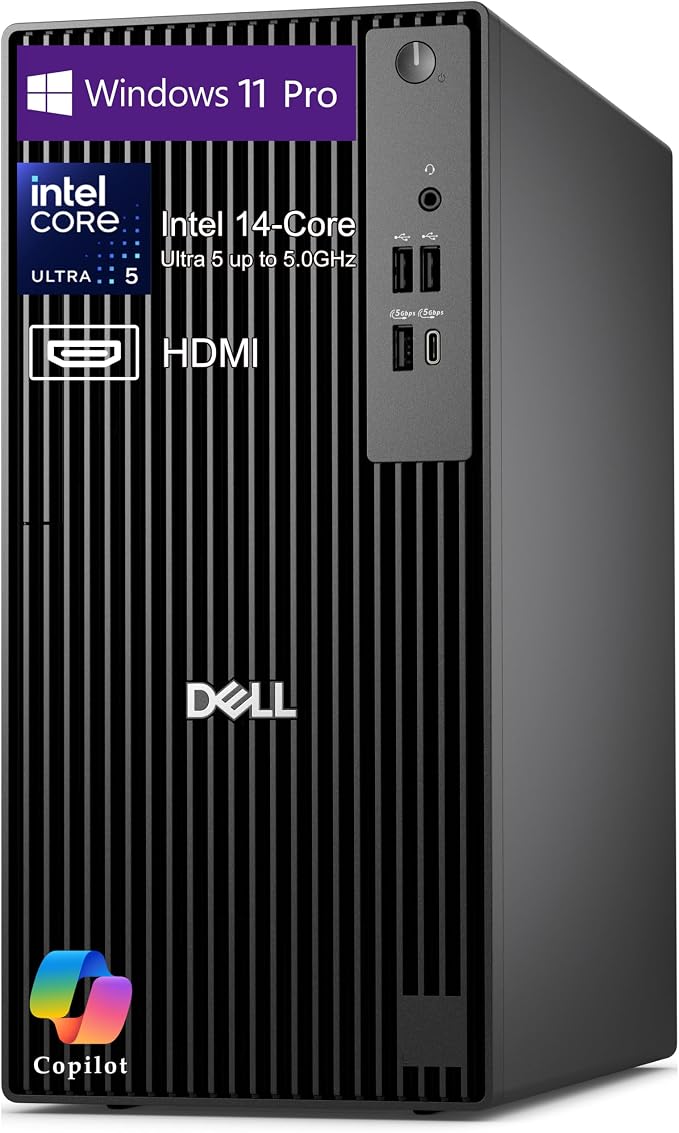 Dell 2026 QCT1250 Business Desktop Computer, Intel 14-Core Ultra 5 235 up to 5.0GHz, Copilot AI, 8GB DDR5 RAM, 512GB PCIe SSD, 4K Dual Monitor Support, HDMI, Windows 11 Pro