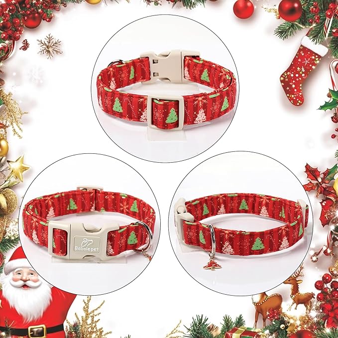 Christmas Dog Collar - Cute Red Christmas Tree Festive Puppy Collar with Safety Buckle, Soft Adjustable Holiday Dog Collars for Small Medium Large Dogs S