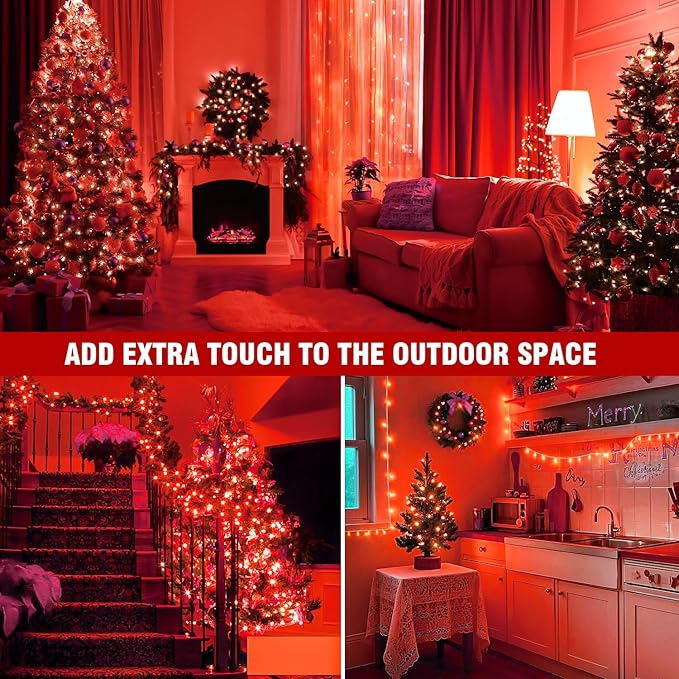 70FT Red String Lights, 210 LED Waterproof Seasonal Fairy Lights with 8 Modes, Indoor Outdoor Decorative Lighting for Christmas, Valentine’s Day, Wedding, Party, Garden