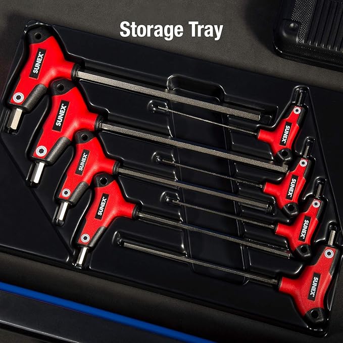 Sunex 9858M, Hex Key Set, 8Piece, Metric, 2mm to 10mm, Comfort Grip, Rubber Overmolded Handle, Storage Tray