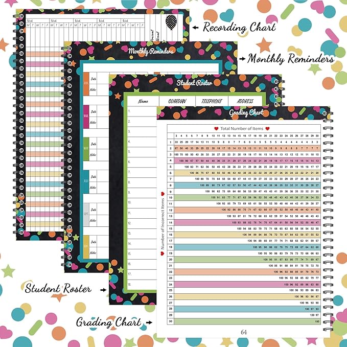 Faccito 8.3'' x 11'' Teacher Record Book 2025 Grade Book Undated Attendance