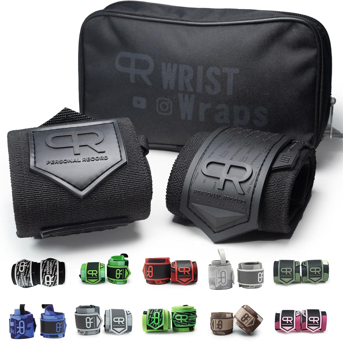 PR Personal Record Heavy Duty Wrist Wraps - Extra Wide Strap, Strong Thumb Loop, Enhanced Elasticity