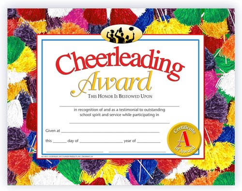 Hayes Cheerleading Award Certificate - Customizable Recognition for Kids | Full-Color Pom-Pom Design, 8.5" x 11" - 30 Pack