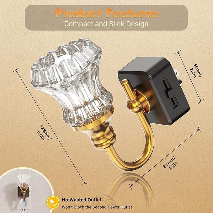 JandCase Night Light, Dimmable Floral Glass LED Nightlight, 0-100 LM Flower