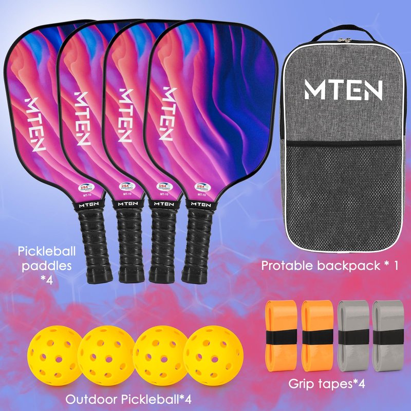 Pickleball Paddles, Pickleball Paddles Set of 4, USAPA Approved Fiberglass Set, 4 Paddles, 4 Outdoor Balls, 1 Bag, Pickleball