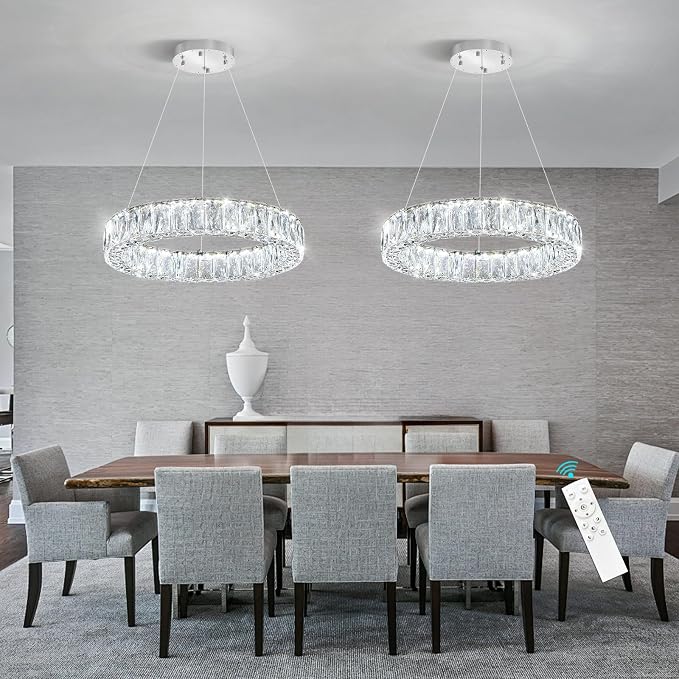 HAIXIANG Modern Crystal Chandelier Dimmable LED 16 Inch Ring Pendant Lights