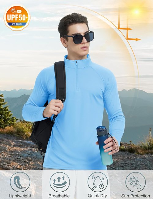 KEFITEVD Men's Long Sleeve UPF 50+ Sun Protection Shirt - Quick Dry 1/4 Zip UV Fishing T-Shirt