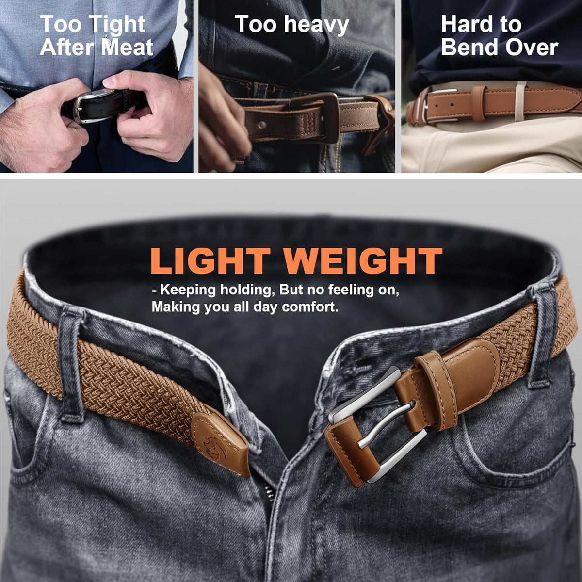 Skiennix Stretch Braided Belt for Men - Elastic Woven Golf Belt | Perfect for Jeans & Casual Wear