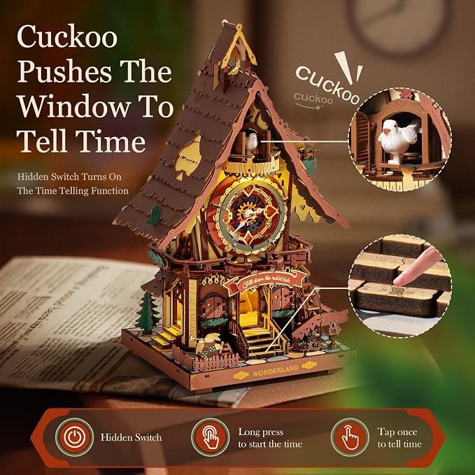 ROBOTIME 3D Wooden Puzzles for Adults-Cuckoo Clock Wooden Models for Adults to