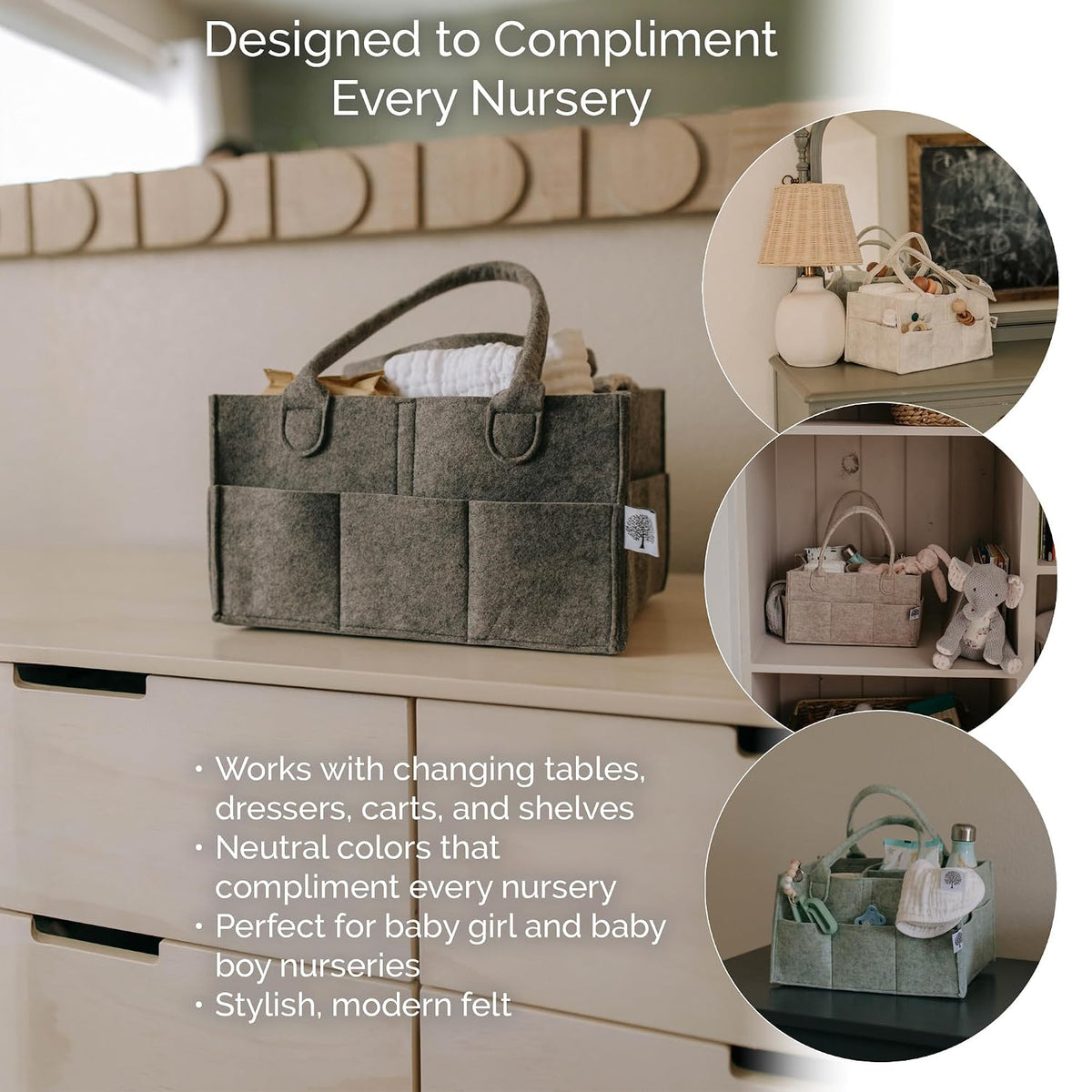 Parker Baby Co. Diaper Caddy - Nursery Storage Bin and Car Organizer for Diapers and Baby Wipes - Charcoal, Large