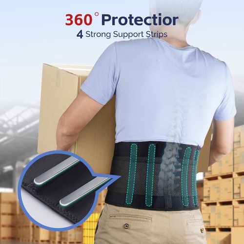 FEATOL Back Brace for Men Lower Back, Lumbar Support Belt- Back Pain, Adjustable Support Straps with Removable Lumbar Pad for Heavy Lifting Work, Plus Size(Black, L/XL