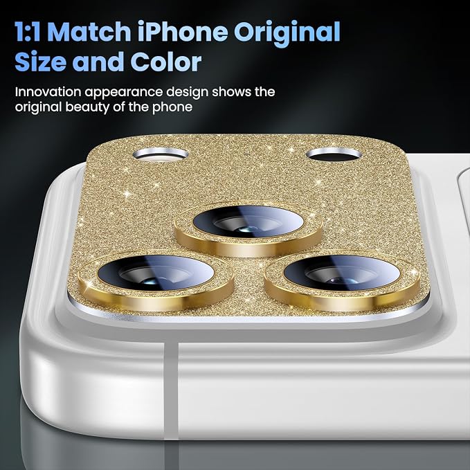 Uyiton for iPhone 17-Pro Camera-Lens Protector: Bling Metal Tempered Glass Rear