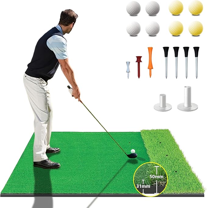 Premium Dual-Turf Golf Mats Practice Outdoor Indoor, 5x4 ft Golf Hitting Mat, Golf Training Swing Chipping Mat, Golf Practice Mat Gifts for Men Boy
