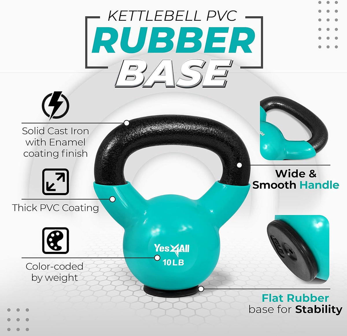 Yes4All Kettlebell Set - Rubber Base Strength Training Weights for Women (10-65 lbs)