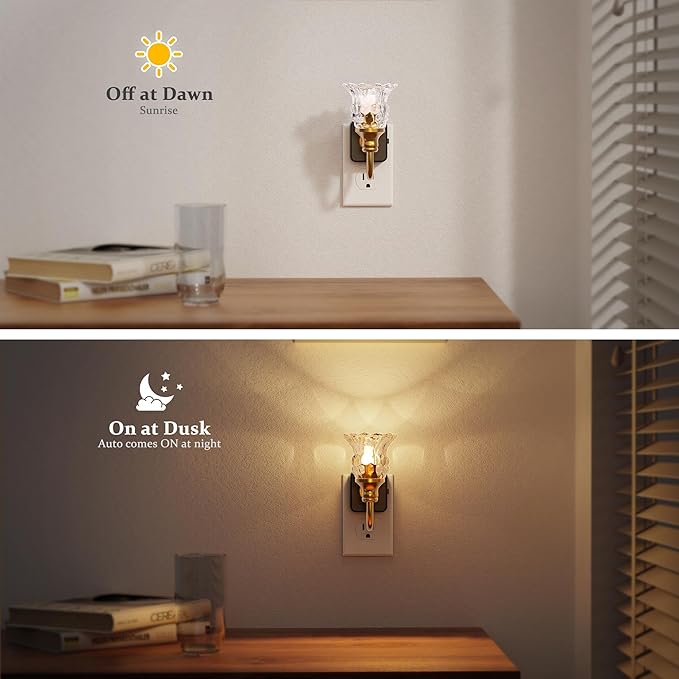 JandCase Night Light, Floral Night Lights Plug into Wall, Glass Flower LED