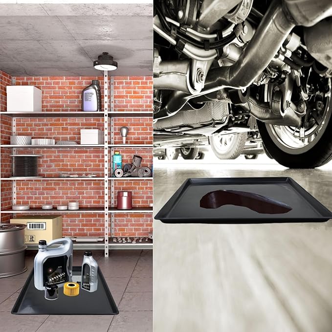 3 Pack Oil Change Drain Pan, 22.8'' x 19.29'' Drip Tray Oil Drip Pan for Mini Fridges Air Conditioners Machinery, Black Plastic Oil Drain Pans for Changing Oil