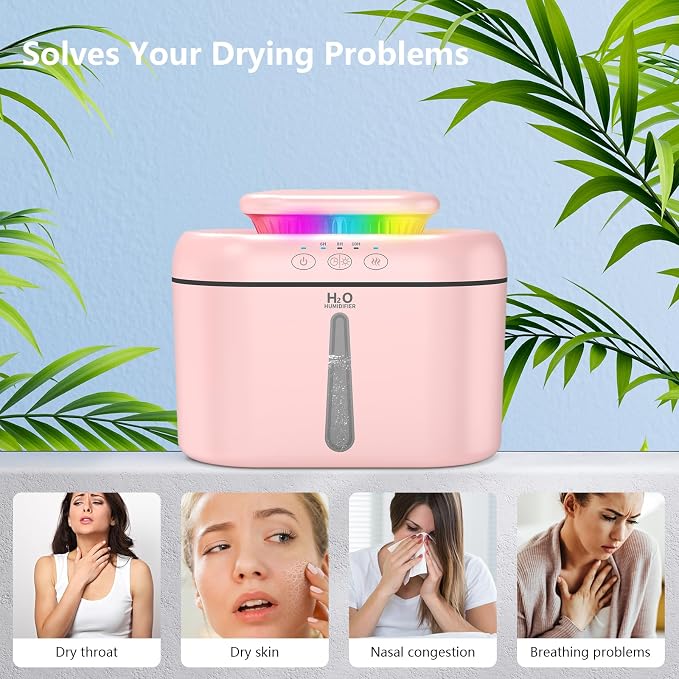 SZO Humidifiers for Bedroom, 2.5L Capacity, Auto Shut-Off, Easy to Fill & Clean, 16 dB Quiet Ultrasonic Humidifier for Large Room, Plants, Baby Nursery, Indoor, Night Light(soft pink)