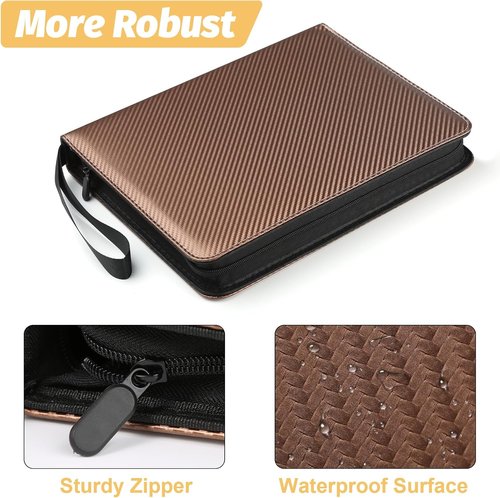 GERMUN 9 Pocket Card Binder - Premium Zip Trading Card Album for MTG, TCG & Sports Cards | Brown, 720 Double-Sided Pockets