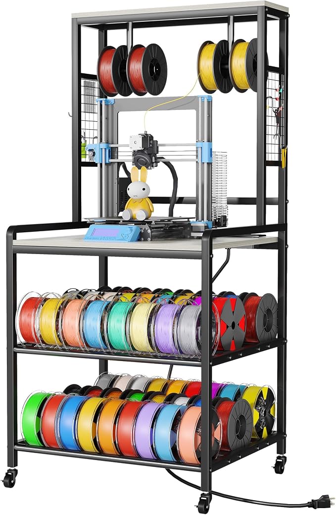 kepptory 3D Printer Stand with Power Outlet, Rolling Storage Cart w/Filament