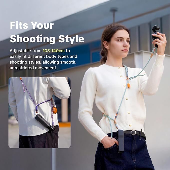 PGYTECH Camera Strap for DJI Osmo Pocket 4/3/Xtra Muse, 2-in-1 Shoulder/Wrist