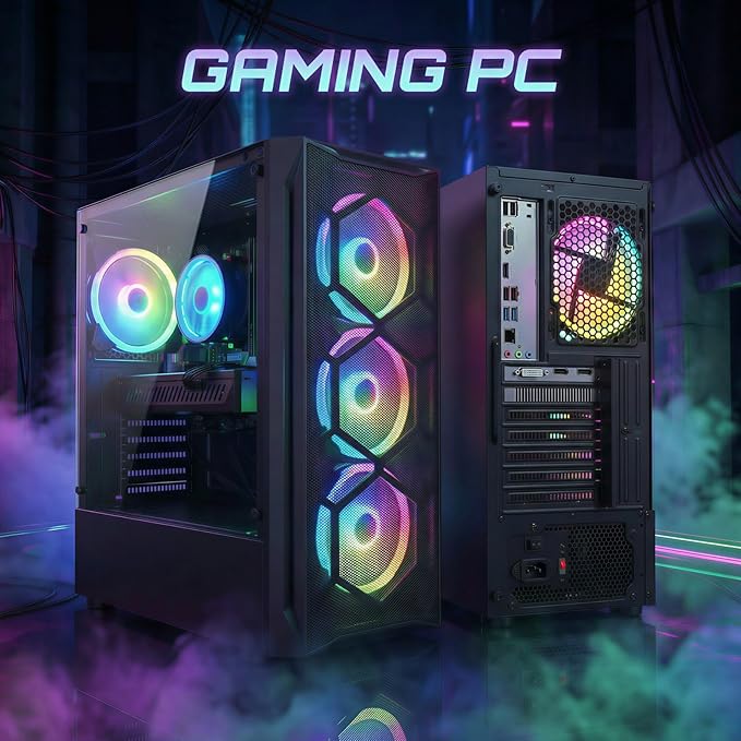 STGAubron Gaming PC Desktop,Core I7,RX 580 8G,16G RAM,1T SSD | Gaming Computer Tower for Streaming,Video Editing,Home,School,I7 up to 3.9GHz,ARGB Fan,WiFi,BT 5.0,4K DP,HDMI,Win11 Home
