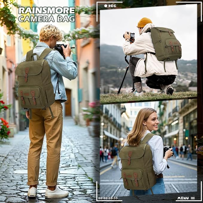 RAINSMORE Camera Bag Backpack for DSLR/SLR Mirrorless 15.6 Inch Laptop Camera