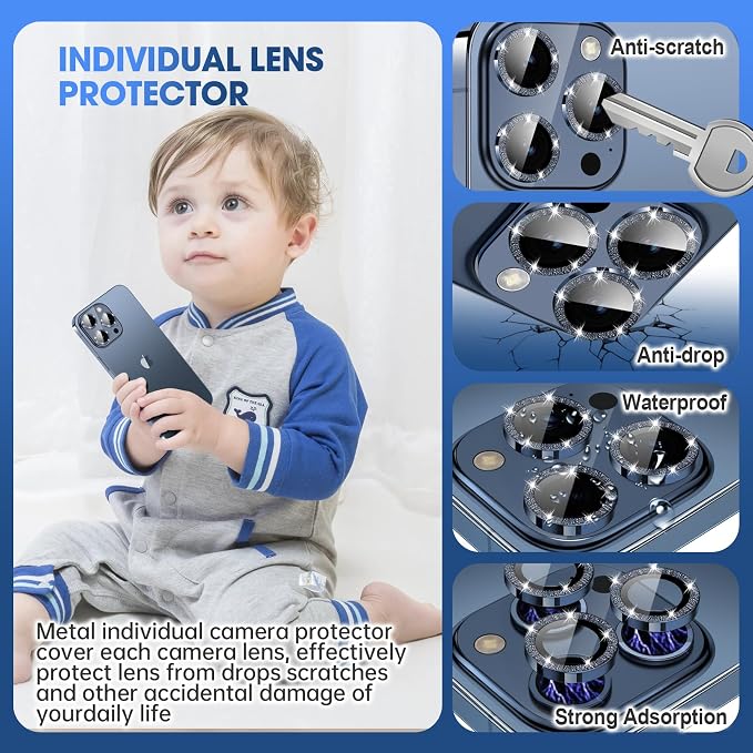 for iPhone 15 Pro/iPhone 15 Pro Max Camera Lens Protector Bling Individual