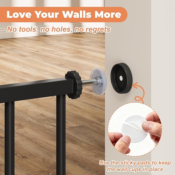 34" Extra Tall Baby Gate for Stairs, Auto Close Stroller Friendly Dog Gate Indoor for Doorways, Pressure Mounted 29"-40" Wide Baby Gate, Easy Walk Through Gate for Children & Pets, Black
