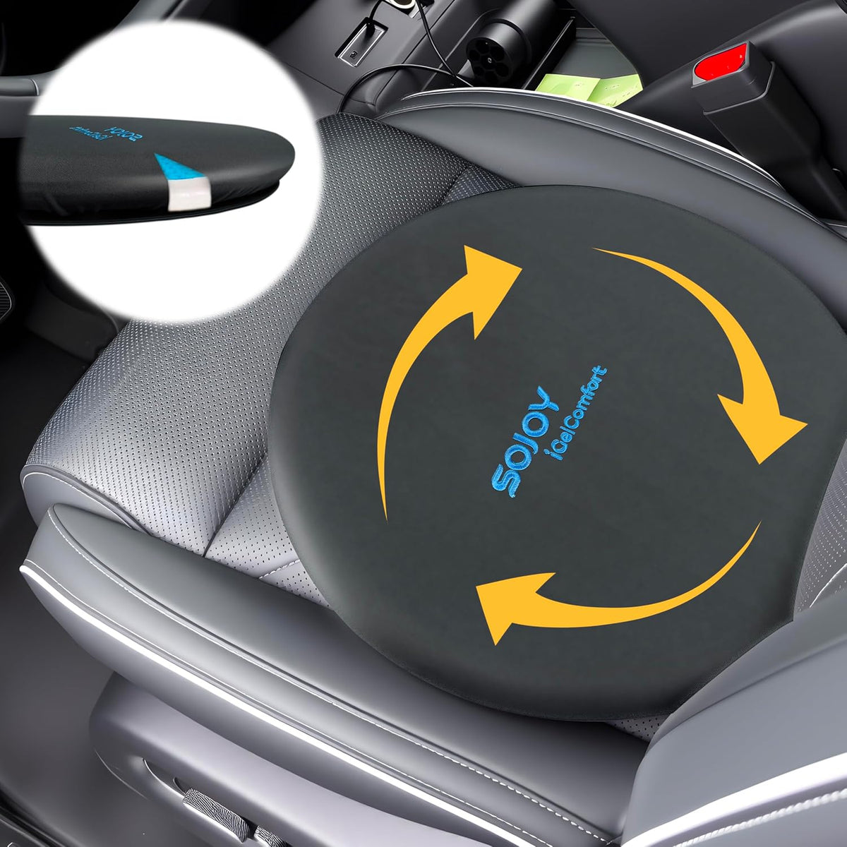 Sojoy iGelComfort Deluxe Gel Swivel Seat Cushion with Supportive Memory Foam 360 Degrees Rotating Seat Cushion for Home,Stool Chair,Office (Black, 13.5 * 13.5 * 1.75 inches)
