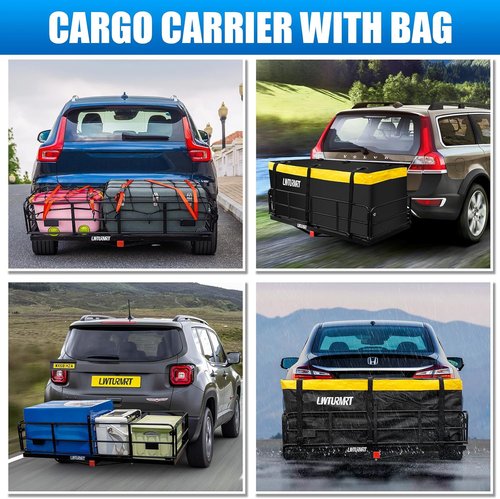 LWTURMRT Cargo Carrier Basket - 58" x 24" x 14" Folding Hitch Mount for SUVs | 500LBS Capacity, Black with Bag