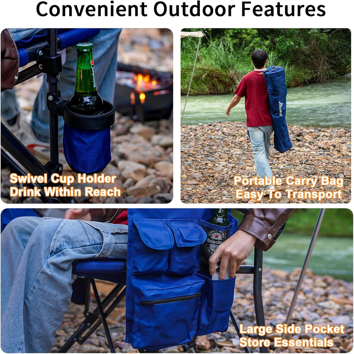 Romswi Heavy Duty Oversized Camping Chairs - 500 LBS Capacity | 2-Pack with Cup Holder & Side Pocket