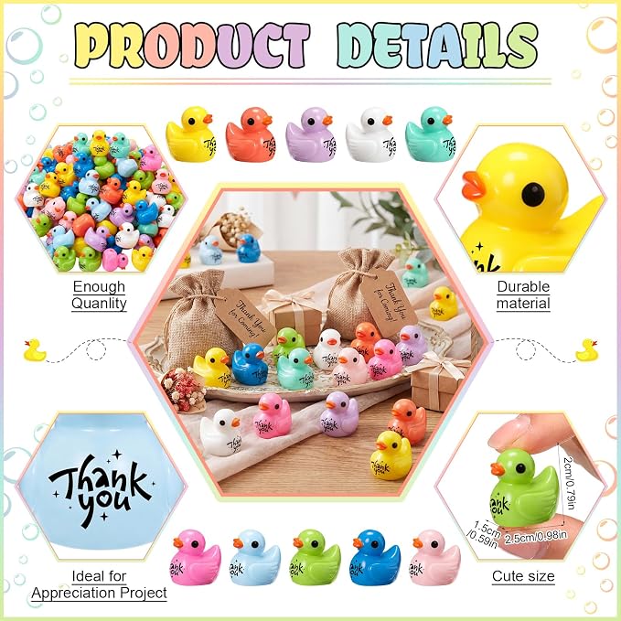 Skylety 50 Pcs Thank You Gifts Mini Resin Ducks Appreciation Gifts