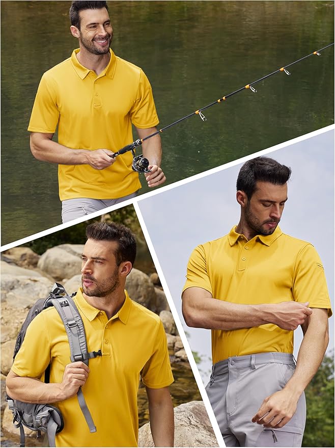 TACVASEN Mens Polo Shirt Short Sleeve Tactical Performance Collared Work Golf Shirts Dry Fit Pique Polos for Summer