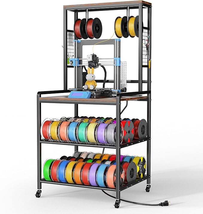 Kepproty 3D Printer Stand with Power Outlet, Rolling Storage Cart w/Filament