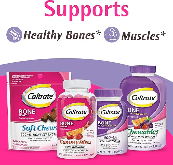 Caltrate 600 Plus D3 Calcium and Vitamin D Supplement Tablets, Bone Health Supplements for Adults - 60 Count