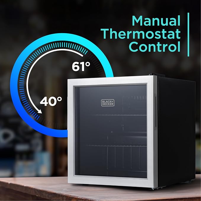 BLACK+DECKER 1.7 Cu. Ft. Beverage Cooler, BDB16HS | Beverage Fridge with Double Pane Glass Door, Drink Fridge with 63-Can Capacity for Home Bar, Home Office and More